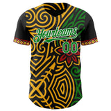 Custom Black Grass Green Gold Red-White 3D Pattern Design Black History Month Africa Tribal Authentic Baseball Jersey