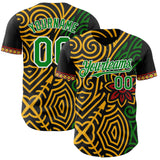 Custom Black Grass Green Gold Red-White 3D Pattern Design Black History Month Africa Tribal Authentic Baseball Jersey