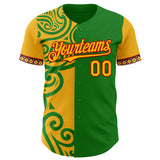 Custom Grass Green Gold Red-Black 3D Pattern Design Black History Month Africa Tribal Authentic Baseball Jersey