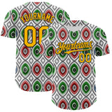 Custom White Gold Red Green-Black 3D Pattern Design Black History Month African Ethnicity Style Authentic Baseball Jersey