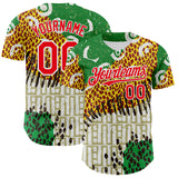 Custom White Fire Red Green Yellow-Black 3D Pattern Design Black History Month Animal Print Authentic Baseball Jersey