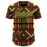 Custom Green Black Red-Light Yellow 3D Pattern Design Black History Month African Ethnicity Style Abstract Geometric Authentic Baseball Jersey
