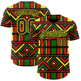 Custom Green Black Red-Light Yellow 3D Pattern Design Black History Month African Ethnicity Style Abstract Geometric Authentic Baseball Jersey