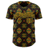 Custom Black Green Red-Gold 3D Pattern Design Black History Month African Ethnicity Style Abstract Geometric Authentic Baseball Jersey