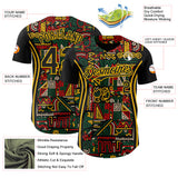 Custom Black Yellow Green-Red 3D Pattern Design Black History Month African Ethnicity Style Abstract Geometric Authentic Baseball Jersey