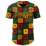 Custom Black Gold Green-Red 3D Pattern Design Black History Month African Ethnicity Style Abstract Geometric Authentic Baseball Jersey