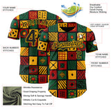 Custom Black Gold Green-Red 3D Pattern Design Black History Month African Ethnicity Style Abstract Geometric Authentic Baseball Jersey