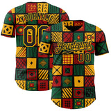 Custom Black Gold Green-Red 3D Pattern Design Black History Month African Ethnicity Style Abstract Geometric Authentic Baseball Jersey