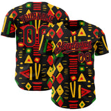 Custom Black Fire Red Green-Yellow 3D Pattern Design Black History Month African Ethnicity Style Abstract Geometric Authentic Baseball Jersey