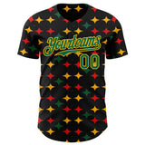 Custom Black Grass Green Gold-Red 3D Pattern Design Black History Month African Ethnicity Style Abstract Geometric Authentic Baseball Jersey