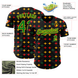 Custom Black Grass Green Gold-Red 3D Pattern Design Black History Month African Ethnicity Style Abstract Geometric Authentic Baseball Jersey