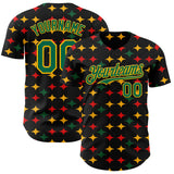 Custom Black Grass Green Gold-Red 3D Pattern Design Black History Month African Ethnicity Style Abstract Geometric Authentic Baseball Jersey