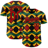Custom Black Red Yellow-Green 3D Pattern Design Black History Month African Ethnicity Style Abstract Geometric Authentic Baseball Jersey
