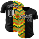 Custom Black Yellow Green Red-Orange 3D Pattern Design Black History Month African Ethnicity Style Abstract Geometric Authentic Baseball Jersey
