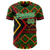 Custom Black Grass Green Red Yellow-White 3D Pattern Design Black History Month African Ethnicity Style Abstract Geometric Authentic Baseball Jersey