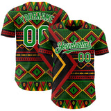 Custom Black Grass Green Red Yellow-White 3D Pattern Design Black History Month African Ethnicity Style Abstract Geometric Authentic Baseball Jersey