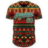 Custom Black Kelly Green Red Yellow-White 3D Pattern Design Black History Month African Ethnicity Style Abstract Geometric Authentic Baseball Jersey