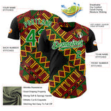 Custom Black Kelly Green Red Yellow-White 3D Pattern Design Black History Month African Ethnicity Style Abstract Geometric Authentic Baseball Jersey