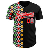 Custom Black Fire Red Yellow Green-White 3D Pattern Design Black History Month African Ethnicity Style Abstract Geometric Authentic Baseball Jersey