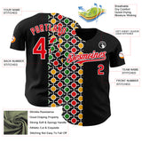 Custom Black Fire Red Yellow Green-White 3D Pattern Design Black History Month African Ethnicity Style Abstract Geometric Authentic Baseball Jersey