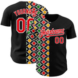 Custom Black Fire Red Yellow Green-White 3D Pattern Design Black History Month African Ethnicity Style Abstract Geometric Authentic Baseball Jersey