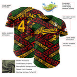Custom Black Gold Red-Green 3D Pattern Design Black History Month African Ethnicity Style Abstract Geometric Authentic Baseball Jersey