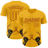 Custom Gold Crimson-Black 3D Pattern Design Black History Month Authentic Baseball Jersey