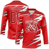 Custom Red Black-White 3D Pattern Lightning Hockey Lace Neck Jersey