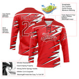 Custom Red Black-White 3D Pattern Lightning Hockey Lace Neck Jersey