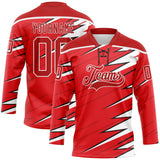 Custom Red Black-White 3D Pattern Lightning Hockey Lace Neck Jersey