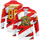 Custom Fire Red Gold Black-White 3D Pattern Lightning Hockey Lace Neck Jersey