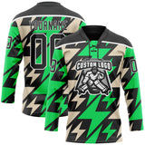 Custom Black Green Cream-White 3D Pattern Lightning Hockey Lace Neck Jersey