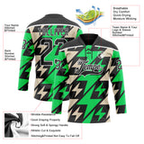 Custom Black Green Cream-White 3D Pattern Lightning Hockey Lace Neck Jersey