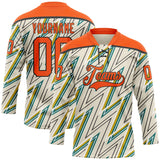 Custom Cream Orange Green Yellow-Black 3D Pattern Lightning Hockey Lace Neck Jersey