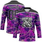 Custom Purple Black Cream-White 3D Pattern Lightning Hockey Lace Neck Jersey