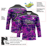 Custom Purple Black Cream-White 3D Pattern Lightning Hockey Lace Neck Jersey