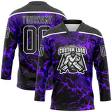 Custom Purple Black-White 3D Pattern Lightning Hockey Lace Neck Jersey