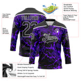 Custom Purple Black-White 3D Pattern Lightning Hockey Lace Neck Jersey