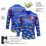 Custom Thunder Blue Red Yellow-White 3D Pattern Lightning Hockey Lace Neck Jersey