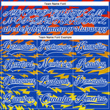 Custom Thunder Blue Red Yellow-White 3D Pattern Lightning Hockey Lace Neck Jersey