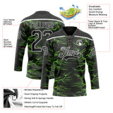 Custom Black Green-White 3D Pattern Lightning Hockey Lace Neck Jersey