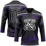 Custom Black Purple-White 3D Pattern Lightning Hockey Lace Neck Jersey