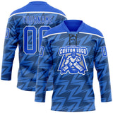 Custom Thunder Blue White 3D Pattern Lightning Hockey Lace Neck Jersey