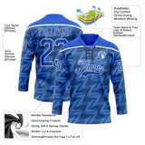 Custom Thunder Blue White 3D Pattern Lightning Hockey Lace Neck Jersey