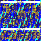 Custom Blue Dark Purple-Yellow 3D Pattern Lightning Hockey Lace Neck Jersey