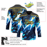 Custom Black Blue Yellow-White 3D Pattern Lightning Hockey Lace Neck Jersey
