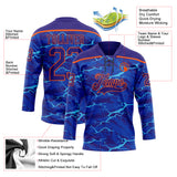Custom Dark Purple Blue-Orange 3D Pattern Lightning Hockey Lace Neck Jersey