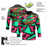 Custom Black Green Pink-Yellow 3D Pattern Lightning Hockey Lace Neck Jersey
