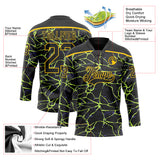 Custom Black Yellow-Purple 3D Pattern Lightning Hockey Lace Neck Jersey