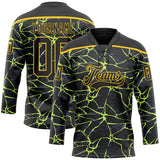 Custom Black Yellow-Purple 3D Pattern Lightning Hockey Lace Neck Jersey